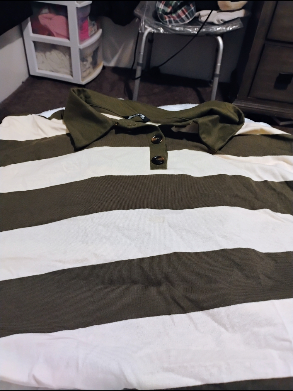 BloomChic Olive Green & White Striped Women's Polo Sweatshirt